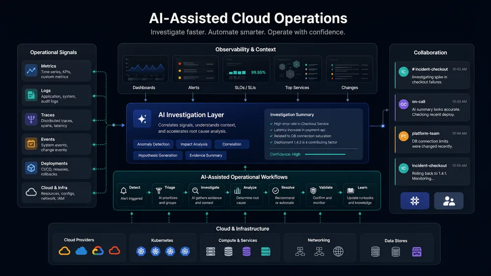 AI-assisted managed operations workflow across cloud infrastructure and engineering teams